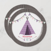 Filles Tipi fête d'anniversaire Invitation rond ro (Devant / Derrière)