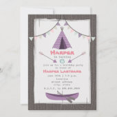 Filles Tipi Invitation fête d'anniversaire rose +  (Devant)