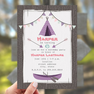 Filles Tipi Invitation fête d'anniversaire rose + 