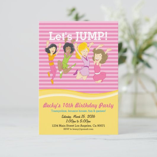 Filles Trampoline Anniversaire Fête Invitation (Debout devant)