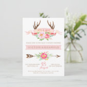 Filles Tribal Antler Floral Baby Shower Invitation (Debout devant)