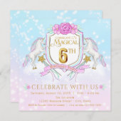Filles Unicorn 6e anniversaire fêtes Invitations (Devant / Derrière)