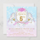 Filles Unicorn 6e anniversaire fêtes Invitations (Devant)