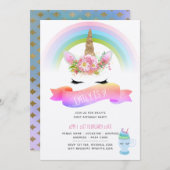 Filles Unicorn Invitations d'anniversaire - Rose v (Devant / Derrière)