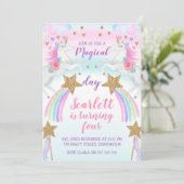 Filles Unicorne Et Étoiles Anniversaire Invitation (Debout devant)