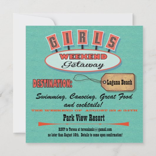 Filles Week-end Getaway Beach Invitations (Dos)