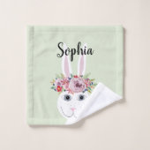 Filles Whimsical Floral Aquarelle Rabbit et nom (Gant de toilette)