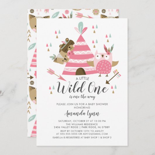 Filles Wild One Baby shower Invitation (Devant / Derrière)