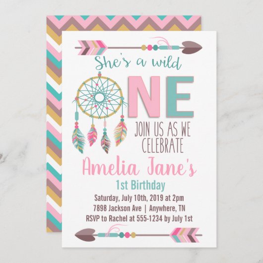 Filles Wild One First Birthday Invitation (Devant / Derrière)