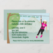 Filles Zip Line Lining Anniversaire Invitations de (Devant / Derrière)
