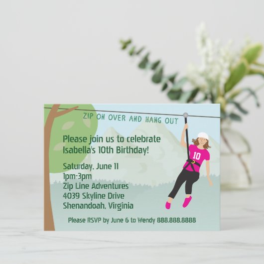 Filles Zip Line Lining Anniversaire Invitations de (Debout devant)