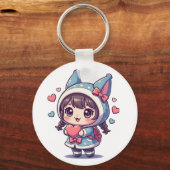 Fillette Chibi Mignonne avec Porte-Clés en Forme d (Recto)
