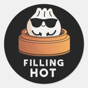 Filling Hot Funny Dumpling Pun Dark BG Ronde Sticker
