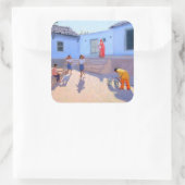 Filling Water Buckets Rajasthan India Vierkante Sticker (Tas)