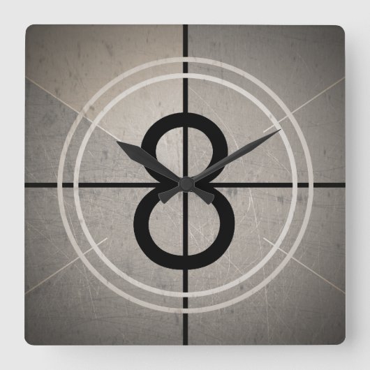 Film Counting Wall Clock Vierkante Klok (Voorkant)