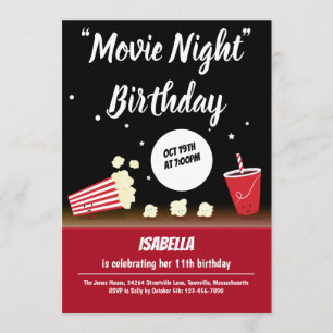 Film Night Verjaardag Popcorn Drink Zwart Rood Kaart