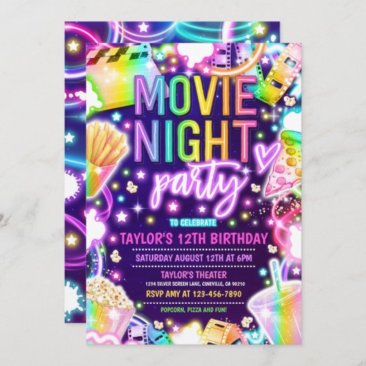 Film Night Verjaardagsfeest Pastel Rainbow Film Kaart (Voorkant / Achterkant)