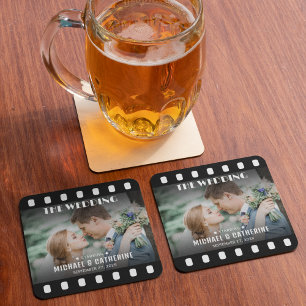 Film Poster Filmstrip Zwart-wit Bruiloft Vierkante Kartonnen Onderzetter