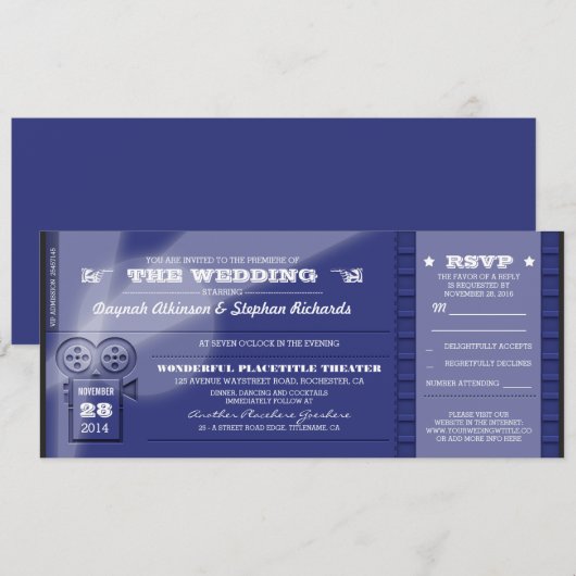 Film Premiere Wedding Tickets Uitnodigingen (Voorkant / Achterkant)