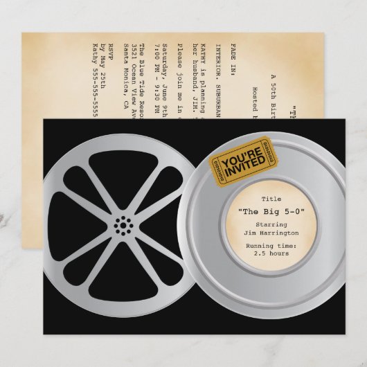 Film Reel Movie Thème Anniversaire Invitation (Devant / Derrière)