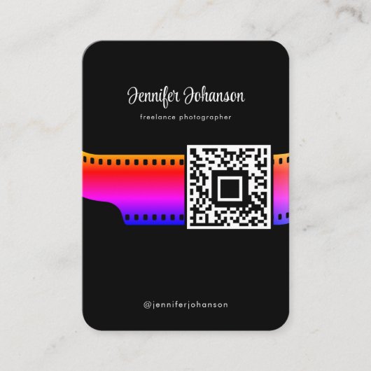Film Roll Camera QR Code Black Visitekaartje (Voorkant)