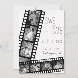 Film Rustic Modern Photo Save the Date Wedding Kaart
