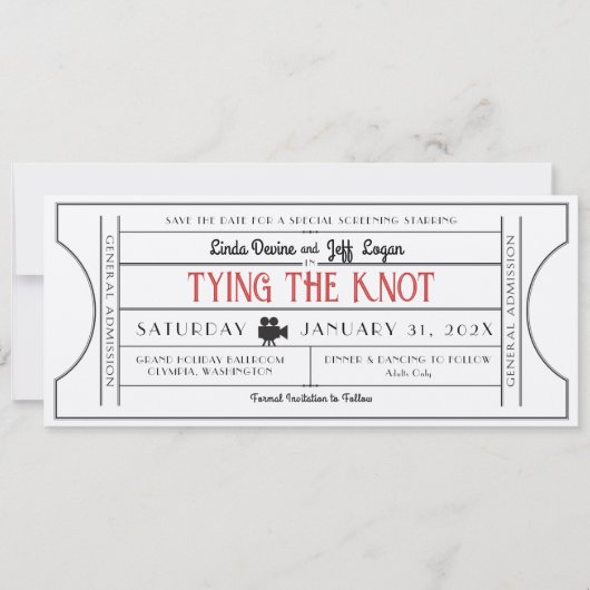  Film Ticket Save The Date Kaart (Voorkant)