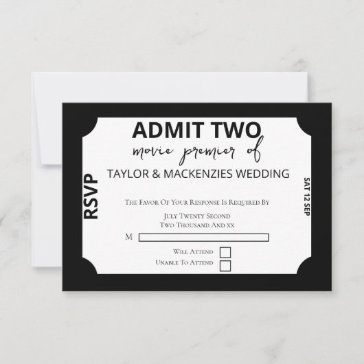 Film Ticket Wedding RSVP Kaartje (Voorkant)