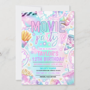 Film Verjaardagsfeest Pastel Rainbow Movie Party Kaart