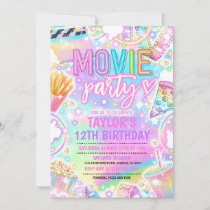 Film Verjaardagsfeest Pastel Rainbow Movie Party Kaart