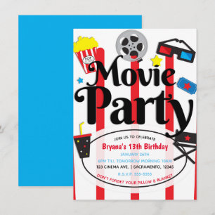 Film verjaardagsfeestje bioscoop evenement uitnodi kaart