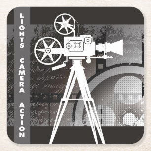 Filmbeeld, lampjes, camera, actie verwijderbaar vierkante kartonnen onderzetter