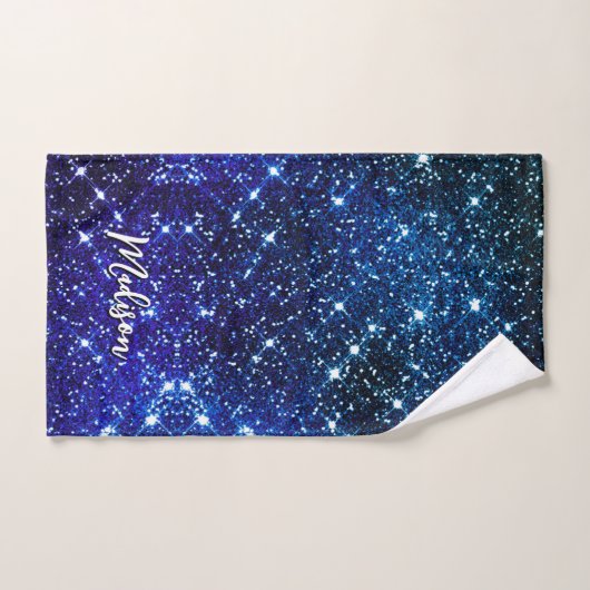 Filmblauw Glitter monogram Bad Handdoek (Handdoek)