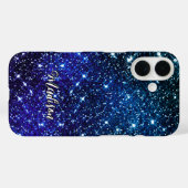 Filmblauw Glitter monogram Case-Mate iPhone Case (Achterkant (horizontaal))