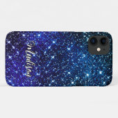 Filmblauw Glitter monogram Case-Mate iPhone Case (Achterkant (horizontaal))