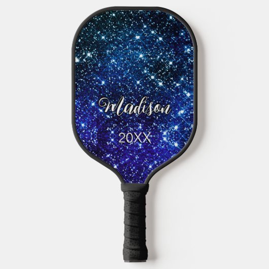 Filmblauw Glitter monogram Pickleball Paddle (Voorkant)