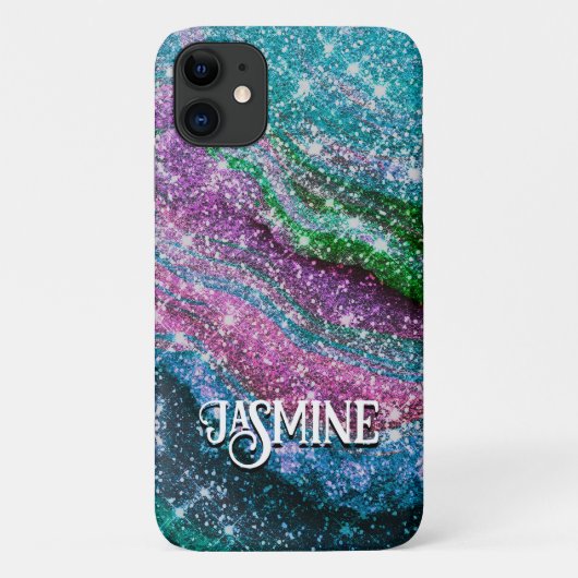 Filmblauw paars Glitter monogram Case-Mate iPhone Case (Achterkant)