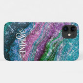 Filmblauw paars Glitter monogram Case-Mate iPhone Case (Achterkant (horizontaal))
