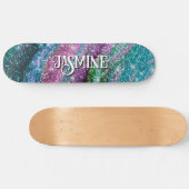 Filmblauw paars Glitter monogram Skateboard (Horizontaal)