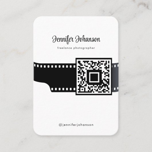 Filmcamera QR-code zwart en wit Visitekaartje (Voorkant)
