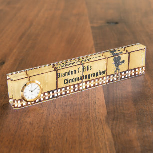  filmdesk naam Bord met klok Naambordje