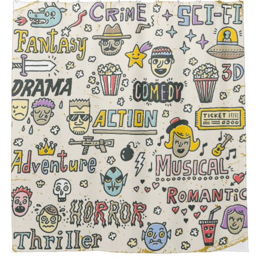 Filmgenres: TV-Shows Doodle Set Douchegordijn (Voorkant)