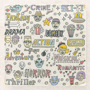 Filmgenres: TV-Shows Doodle Set Glazen Onderzetter