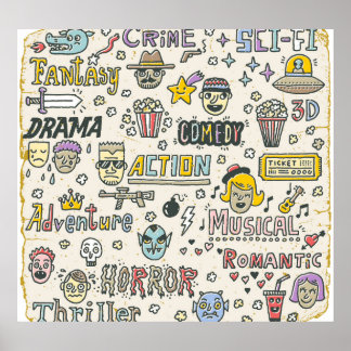 Filmgenres: TV-Shows Doodle Set Poster