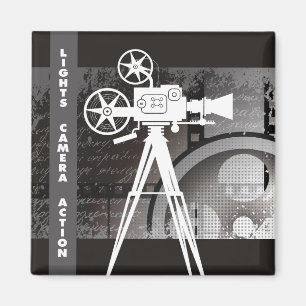 Filmmagneet, lampjes, camera, Action 2"x2"-vierkan Magneet