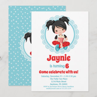 Filmnacht Black Hair Girls Birthday Invitation Kaart