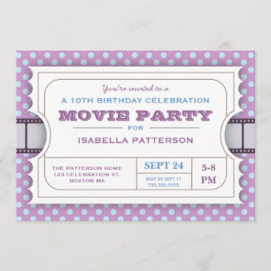 Filmpartij Birthday Party Admission Ticket Paars Kaart