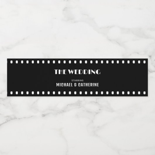 Filmpatroon uniek zwart waterfles etiket (Enkel label)