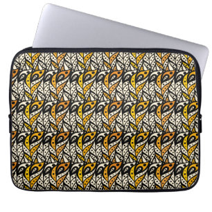 Filmpatroon van witte, zwarte en goudveer laptop sleeve
