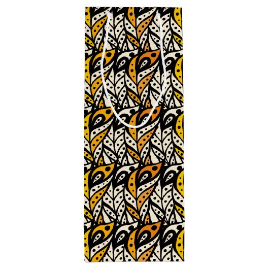 Filmpatroon van witte, zwarte en goudveer wijn cadeautas (Achterkant)